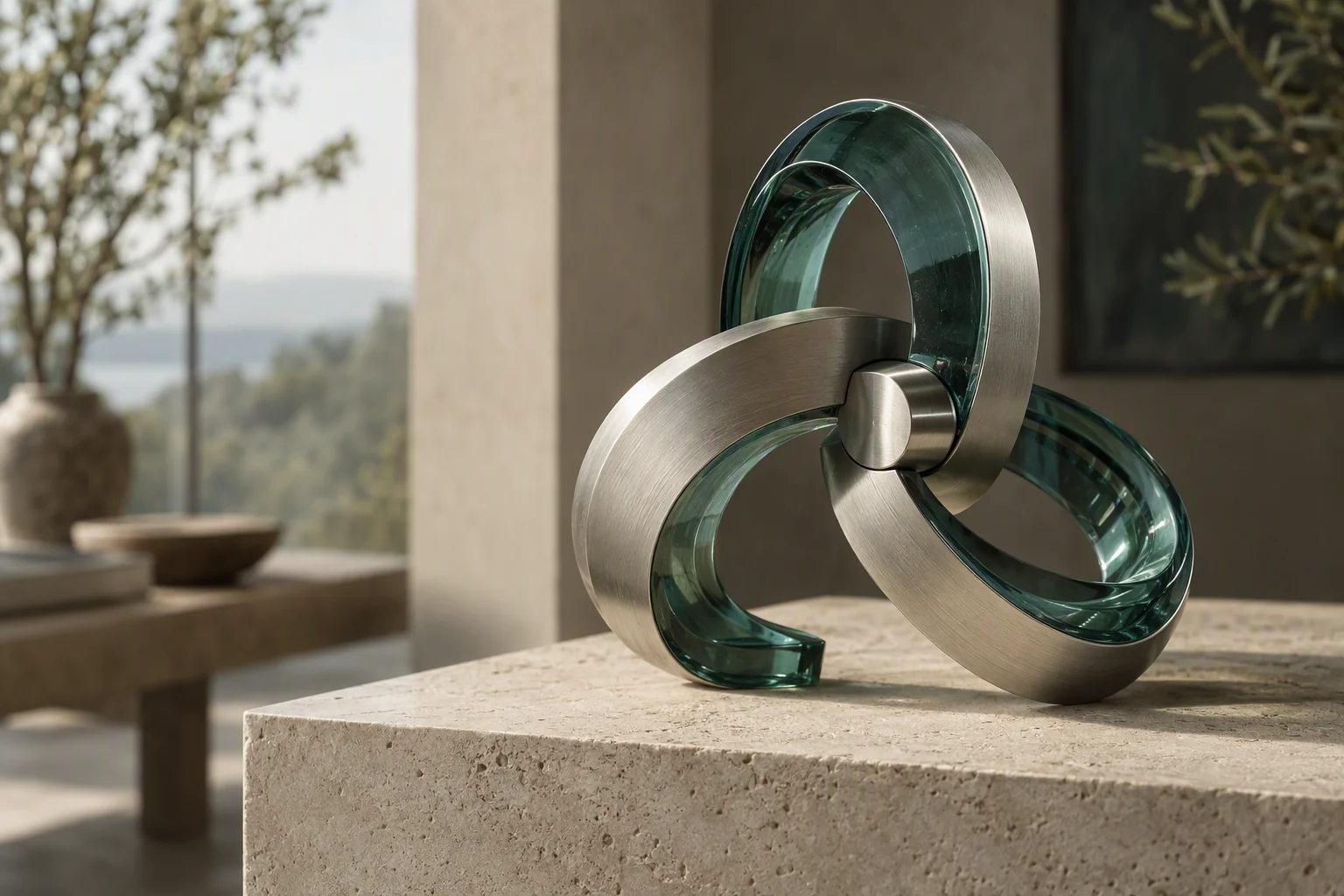 Connected glass and metal forms